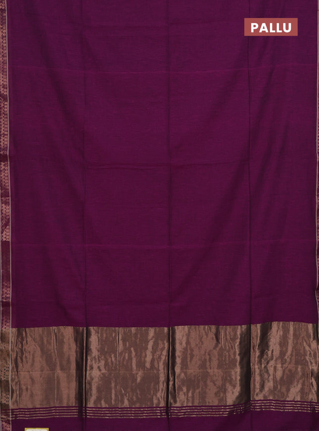 Bengal soft cotton saree purple and blue with plain body and zari woven border