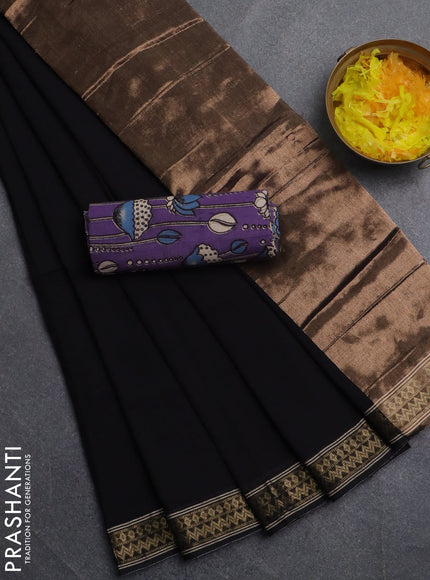 Bengal soft cotton saree black and violet with plain body and zari woven border