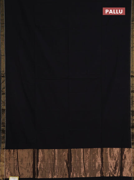 Bengal soft cotton saree black and violet with plain body and zari woven border