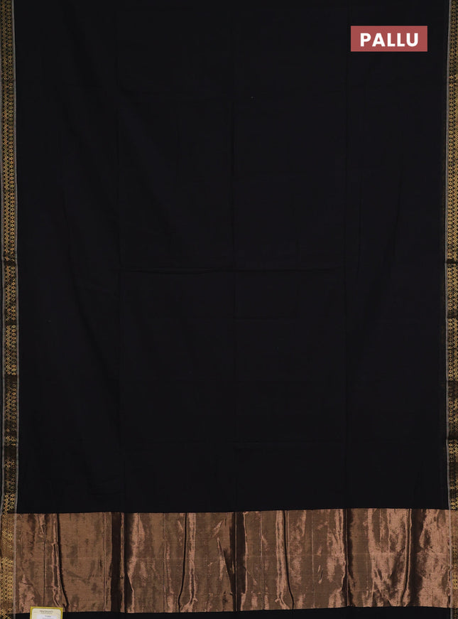 Bengal soft cotton saree black and violet with plain body and zari woven border