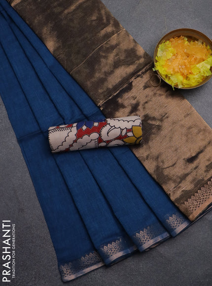Bengal soft cotton saree cs blue and maroon with plain body and zari woven border