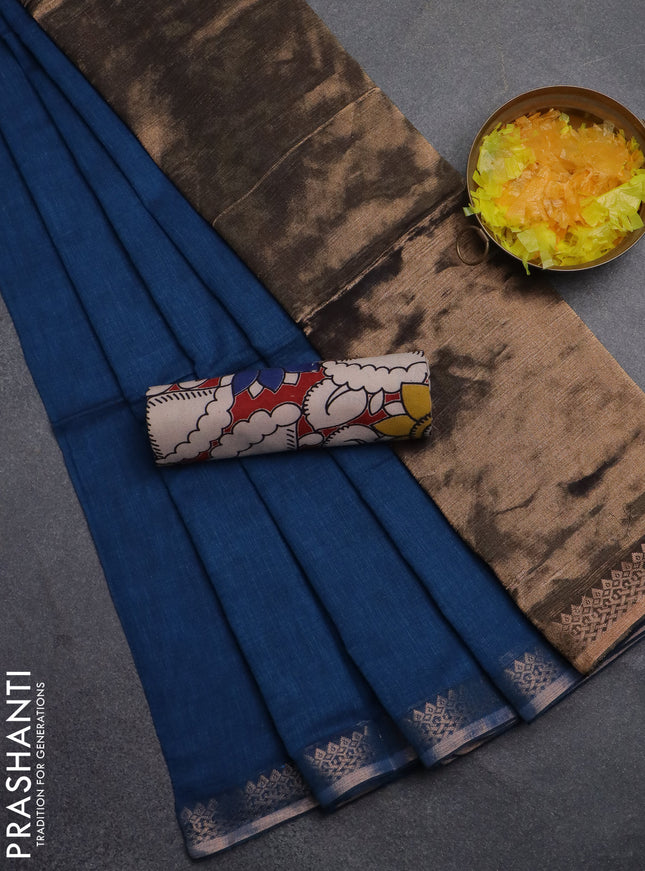 Bengal soft cotton saree cs blue and maroon with plain body and zari woven border