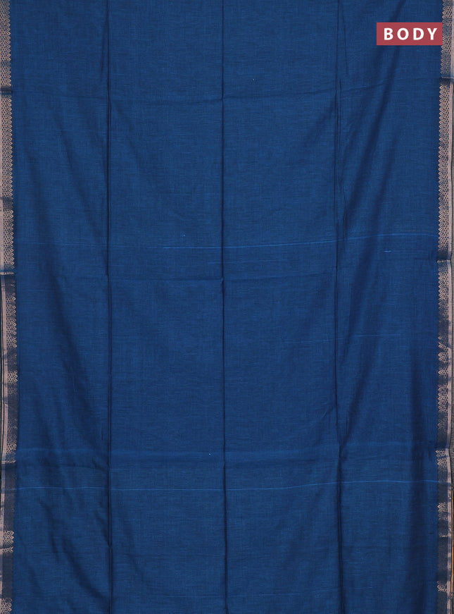 Bengal soft cotton saree cs blue and maroon with plain body and zari woven border