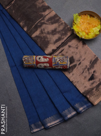 Bengal soft cotton saree cs blue and maroon yellow with plain body and zari woven border