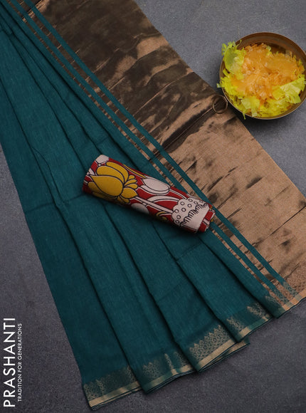 Bengal soft cotton saree peacock green and maroon with plain body and zari woven border