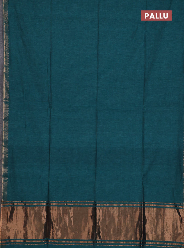 Bengal soft cotton saree peacock green and maroon with plain body and zari woven border