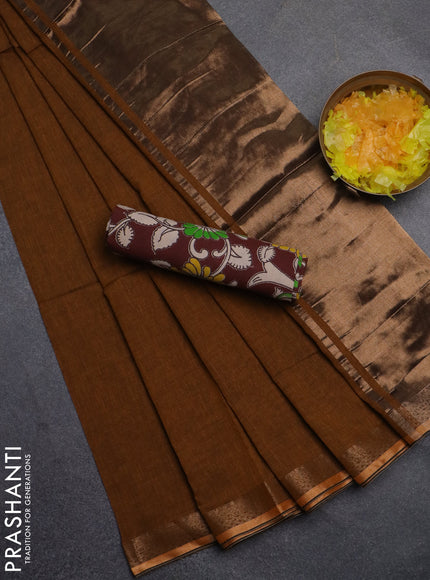 Bengal soft cotton saree dark mustard and deep maoon with plain body and zari woven border