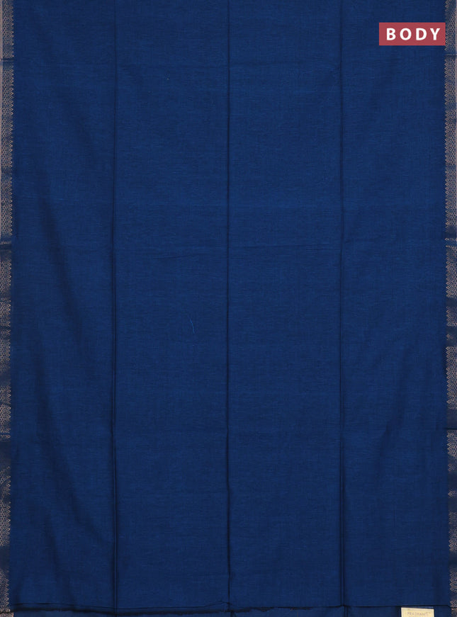 Bengal soft cotton saree peacock blue and maroon with plain body and zari woven border