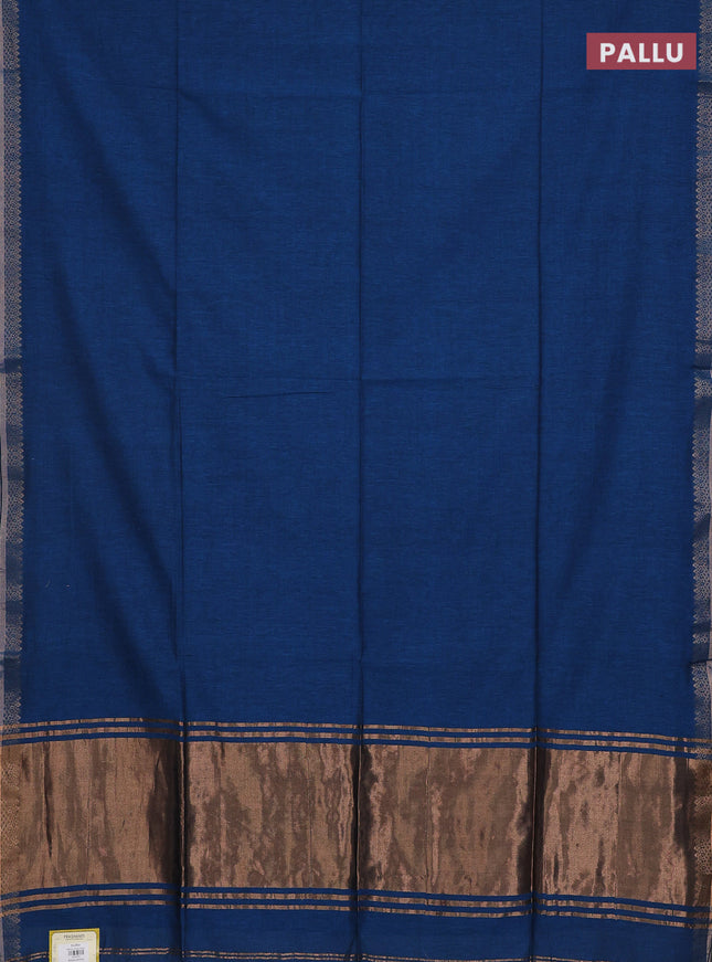 Bengal soft cotton saree peacock blue and maroon with plain body and zari woven border