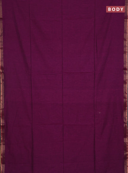 Bengal soft cotton saree purple and blue with plain body and zari woven border