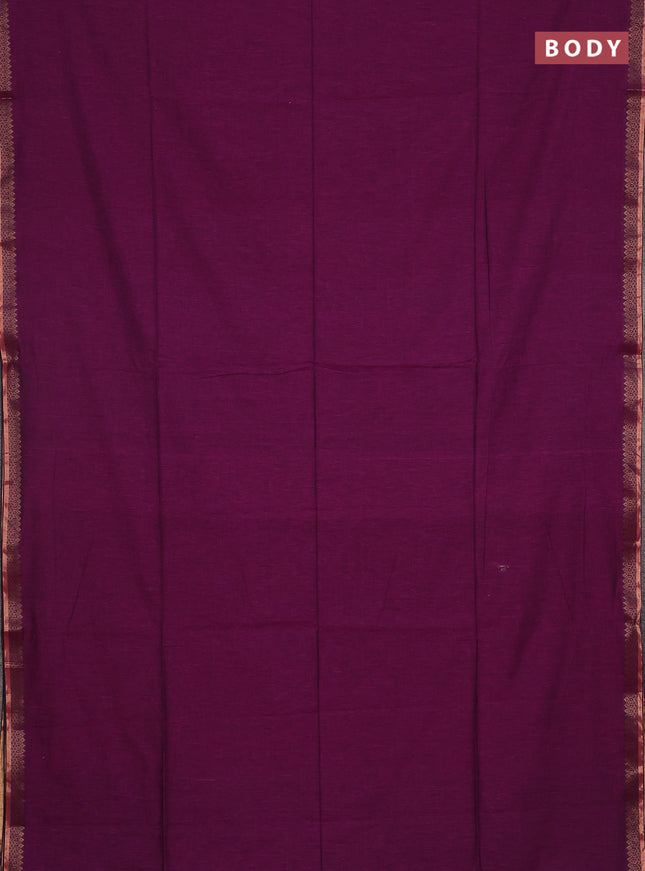 Bengal soft cotton saree purple and blue with plain body and zari woven border