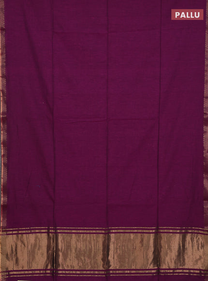 Bengal soft cotton saree purple and blue with plain body and zari woven border