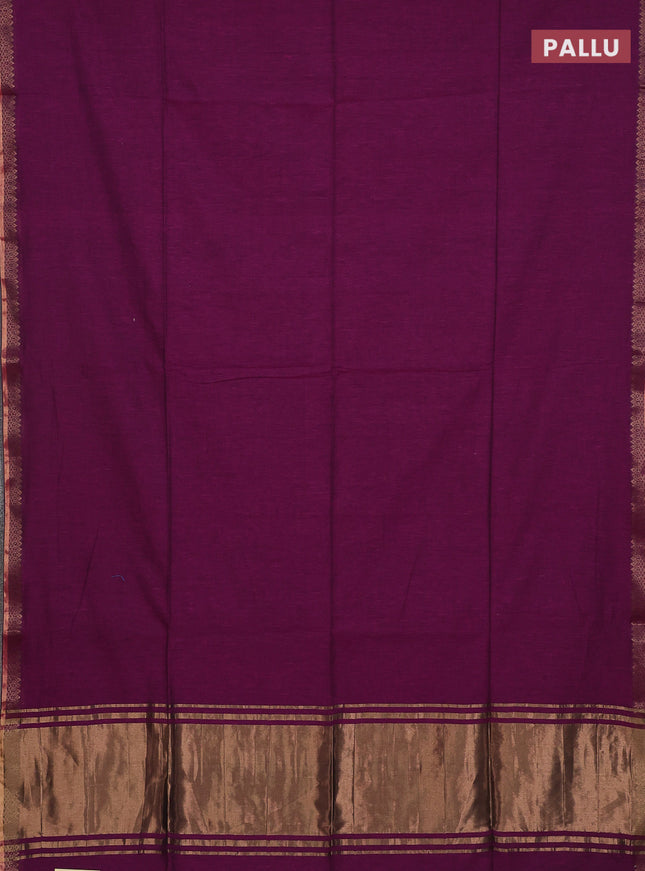 Bengal soft cotton saree purple and blue with plain body and zari woven border