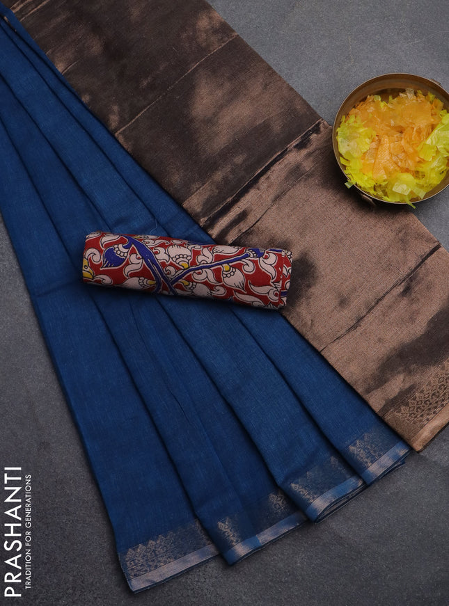 Bengal soft cotton saree cs blue and maroon with plain body and zari woven border