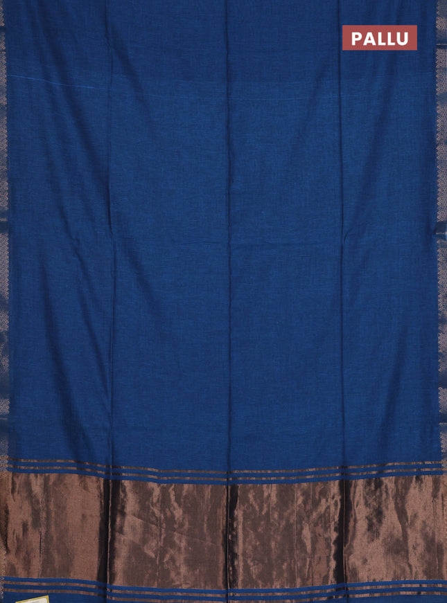 Bengal soft cotton saree cs blue and maroon with plain body and zari woven border