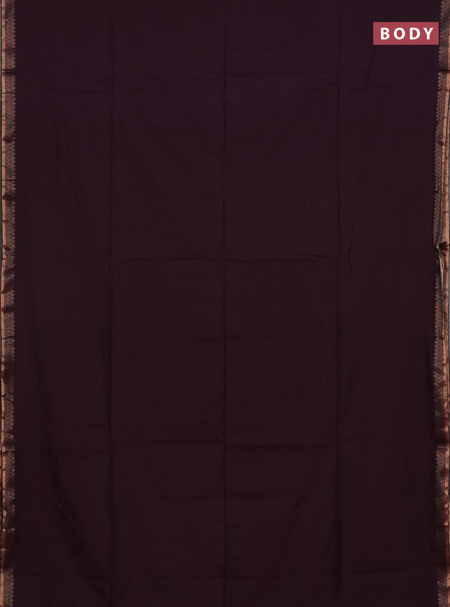 Bengal soft cotton saree wine shade and blue with plain body and zari woven border
