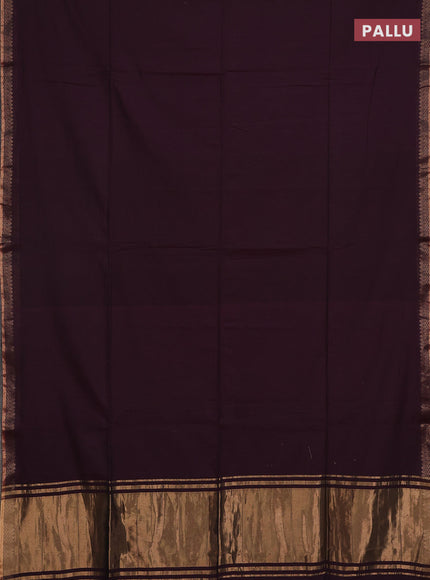 Bengal soft cotton saree wine shade and blue with plain body and zari woven border