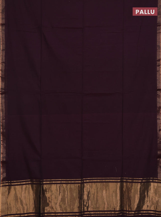 Bengal soft cotton saree wine shade and blue with plain body and zari woven border