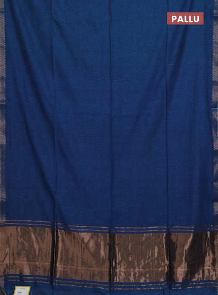 Bengal soft cotton saree cs blue and deep maoon with plain body and zari woven border