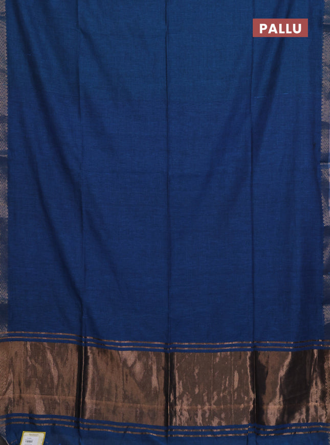 Bengal soft cotton saree cs blue and deep maoon with plain body and zari woven border