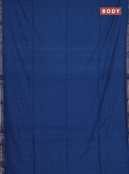 Bengal soft cotton saree peacock blue and maroon with plain body and zari woven border