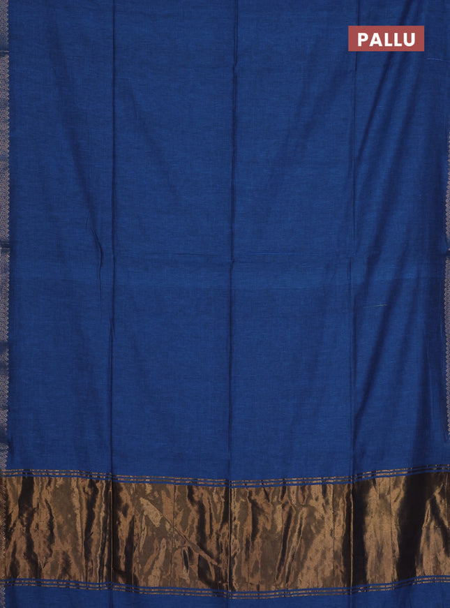 Bengal soft cotton saree peacock blue and maroon with plain body and zari woven border
