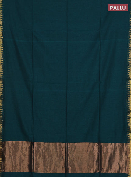 Bengal soft cotton saree peacock green and blue with plain body and zari woven border