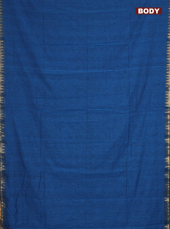 Bengal soft cotton saree peacock blue and blue with plain body and zari woven border