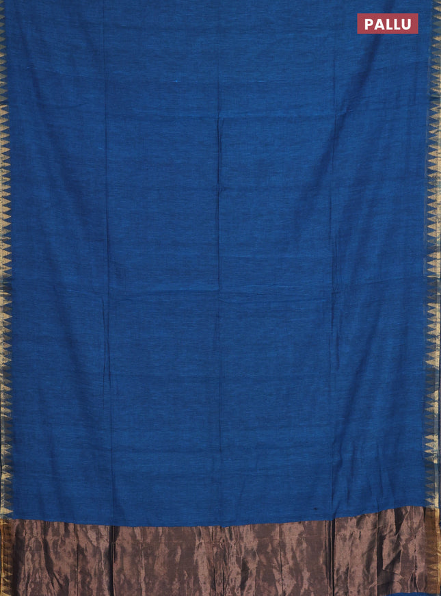 Bengal soft cotton saree peacock blue and blue with plain body and zari woven border