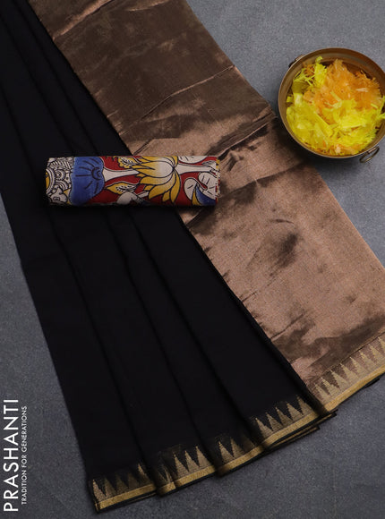 Bengal soft cotton saree black and maroon with plain body and zari woven border