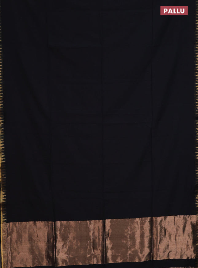 Bengal soft cotton saree black and maroon with plain body and zari woven border