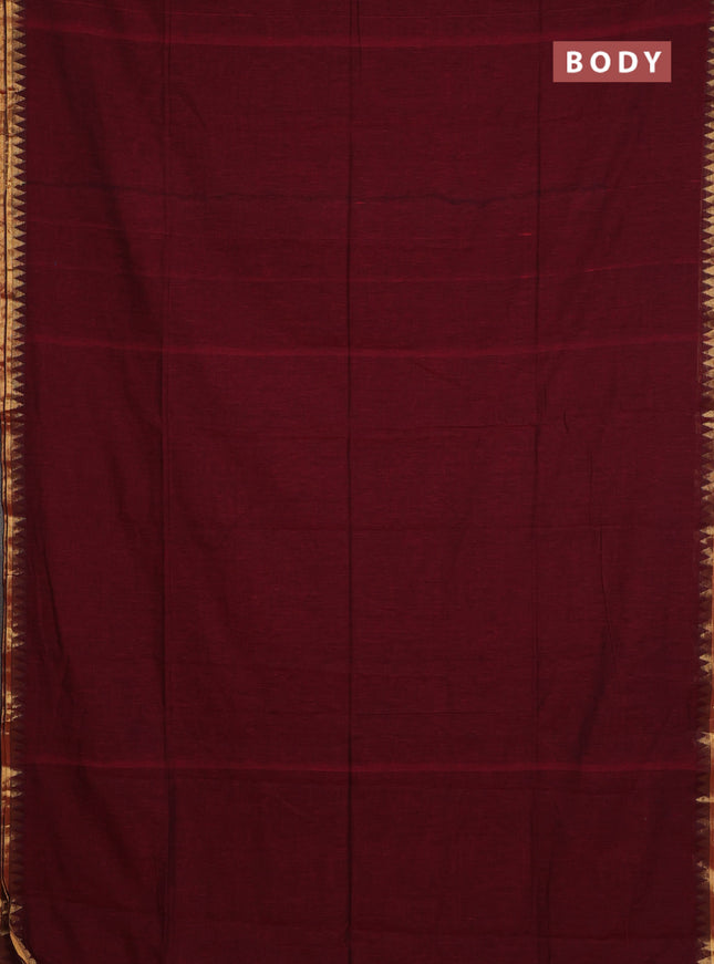 Bengal soft cotton saree maroon and blue with plain body and zari woven border