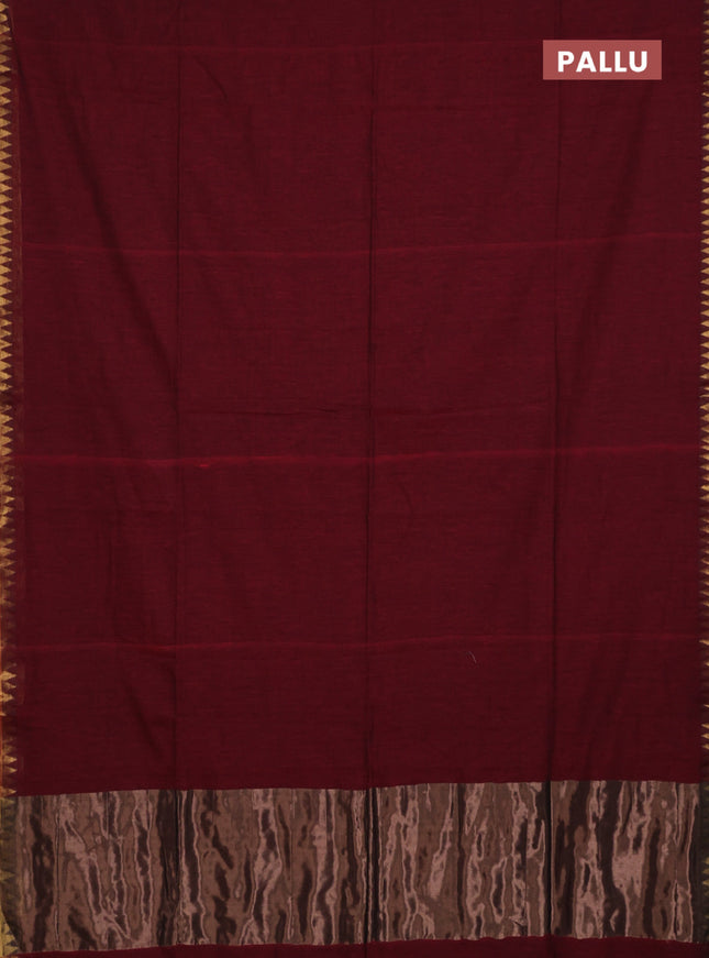 Bengal soft cotton saree maroon and blue with plain body and zari woven border