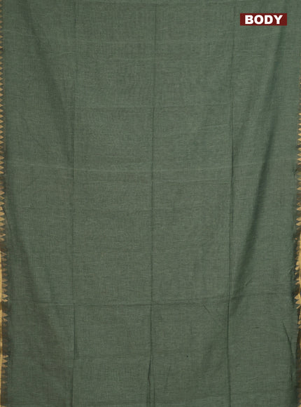 Bengal soft cotton saree green shade and brown with plain body and zari woven border