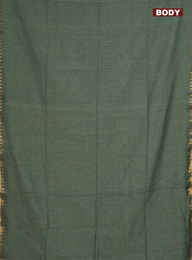 Bengal soft cotton saree green shade and brown with plain body and zari woven border