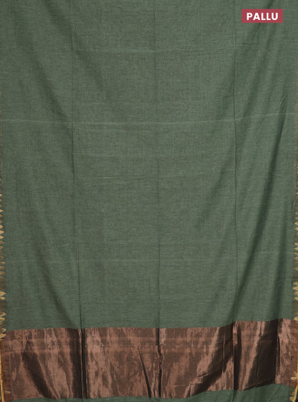 Bengal soft cotton saree green shade and brown with plain body and zari woven border