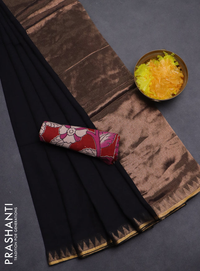 Bengal soft cotton saree black and maroon with plain body and zari woven border