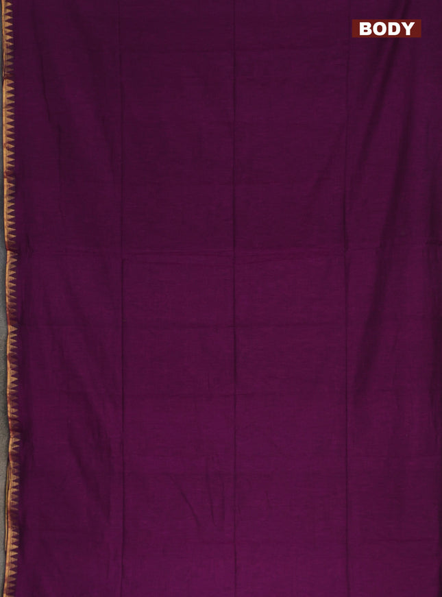 Bengal soft cotton saree purple with plain body and zari woven border