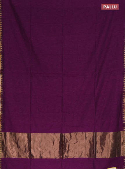 Bengal soft cotton saree purple with plain body and zari woven border
