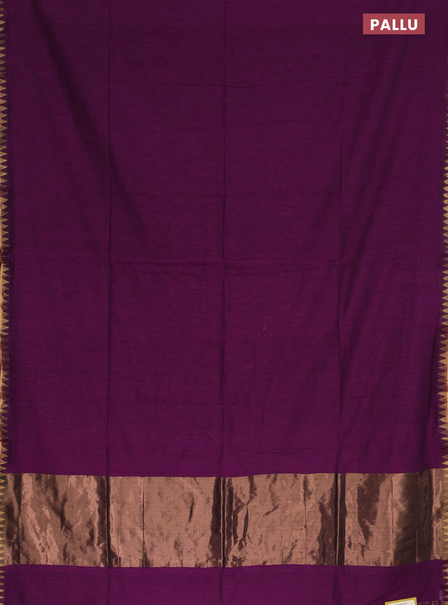 Bengal soft cotton saree purple with plain body and zari woven border