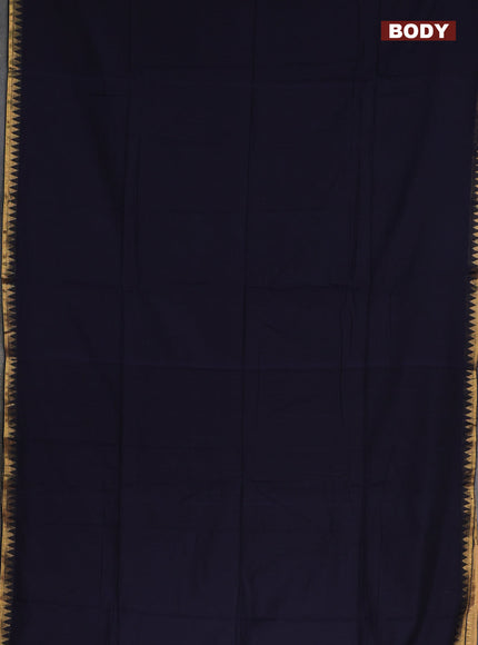 Bengal soft cotton saree navy blue and red with plain body and zari woven border