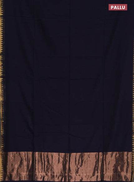 Bengal soft cotton saree navy blue and red with plain body and zari woven border