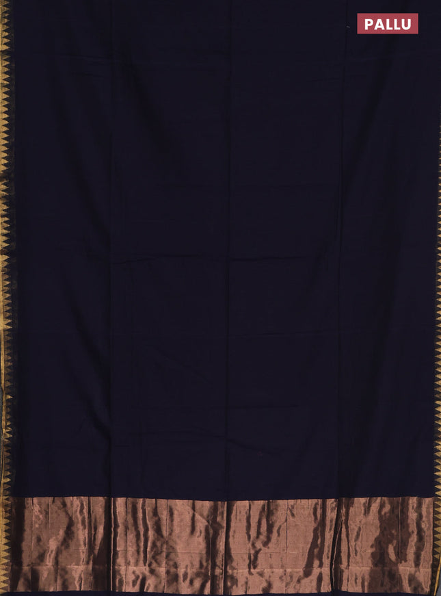 Bengal soft cotton saree navy blue and red with plain body and zari woven border