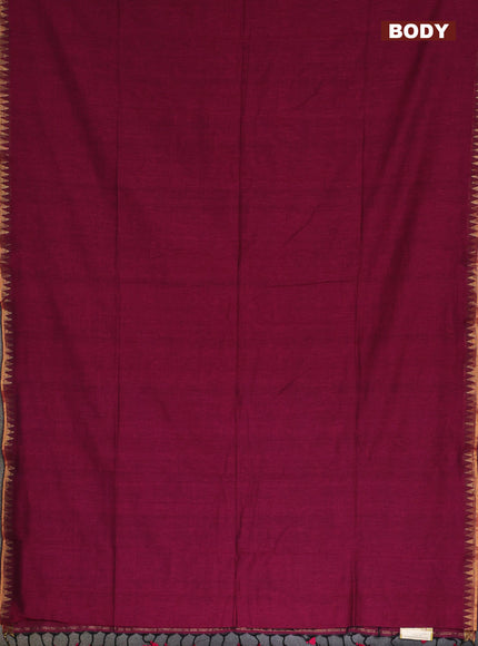 Bengal soft cotton saree magenta pink and blue with plain body and zari woven border