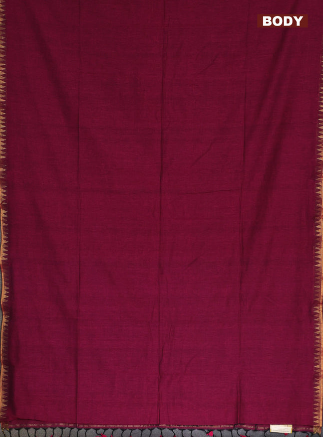 Bengal soft cotton saree magenta pink and blue with plain body and zari woven border