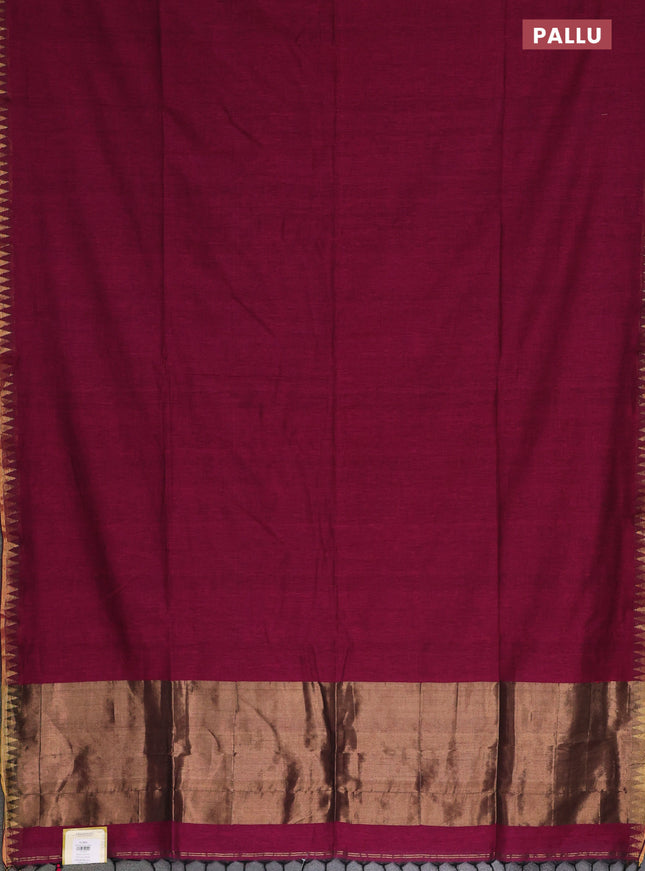 Bengal soft cotton saree magenta pink and blue with plain body and zari woven border