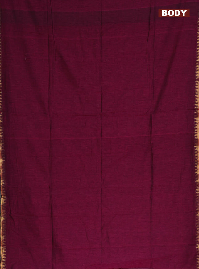 Bengal soft cotton saree magenta pink and blue with plain body and zari woven border