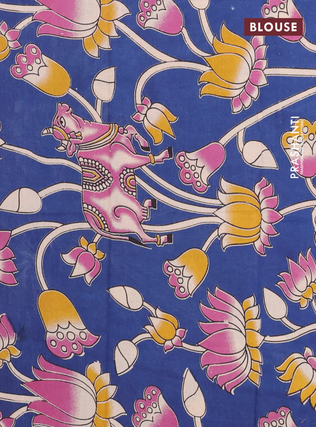 Bengal soft cotton saree magenta pink and blue with plain body and zari woven border