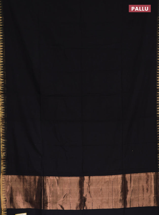 Bengal soft cotton saree black and cs blue with plain body and zari woven border