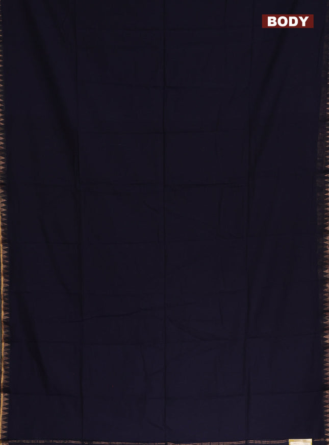 Bengal soft cotton saree navy blue and maroon with plain body and zari woven border
